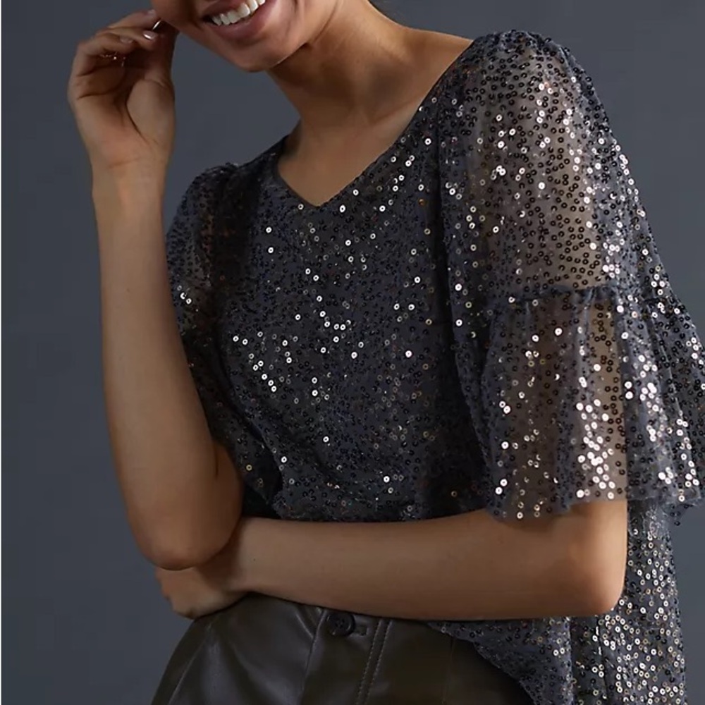 Anthropologie Silver Sequin Blouse